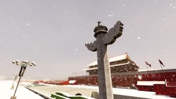 Beijing Tiananmen Square Snows Winter — Stock Video