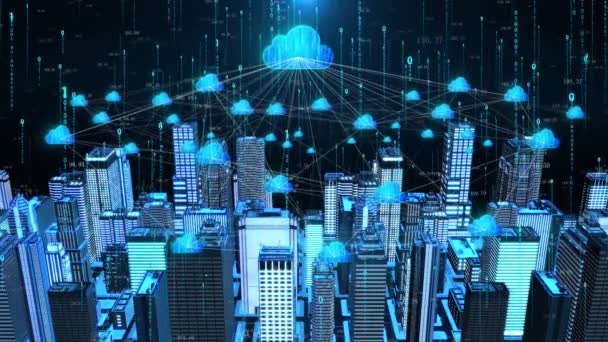 Inteligentne Miasto Objęte Siecią Usług Chmurze — Wideo stockowe