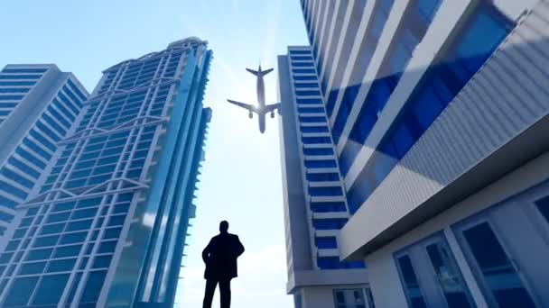 Silhouette Successful Business People Standing Tall Buildings — Videoclip de stoc