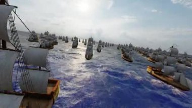 Filo rüzgar ve dalgalar arasında yelken açtı.