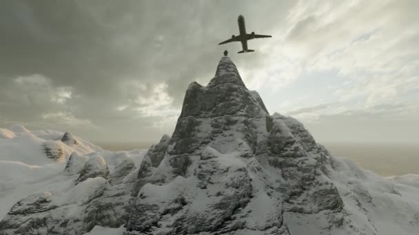 Het Vliegtuig Vloog Top Van Sneeuwberg — Stockvideo