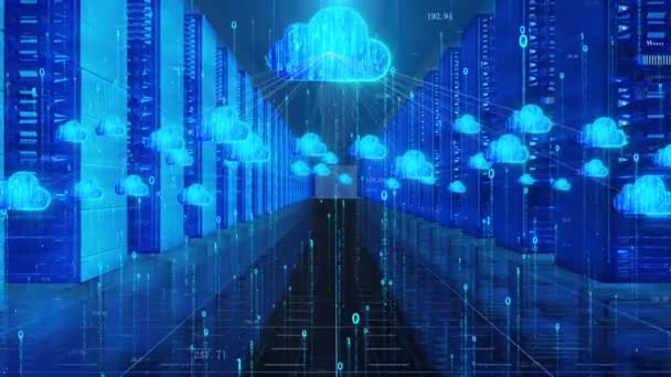 Cloud Computing Server Room Datanetwerk Informatieoverdracht — Stockvideo