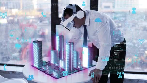 Architects Wearing Glasses Watch Holographic City Model — Video Stock