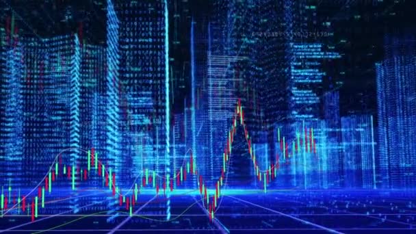 Holographische Intelligente Technologien Finanzieren Die Architektur Von Geschäftsstädten — Stockvideo
