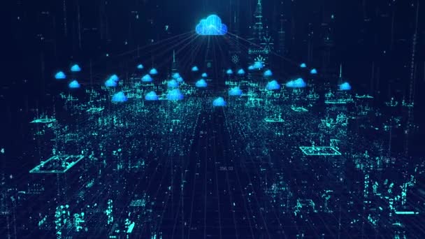 Holograficky Inteligentní Městský Cloud Service Cloud Data Transmission — Stock video