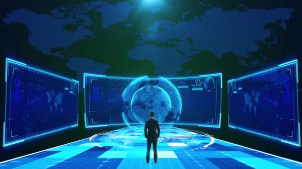 Kecerdasan Buatan Data Besar Hud Informasi Holografik Layar Virtual — Stok Video