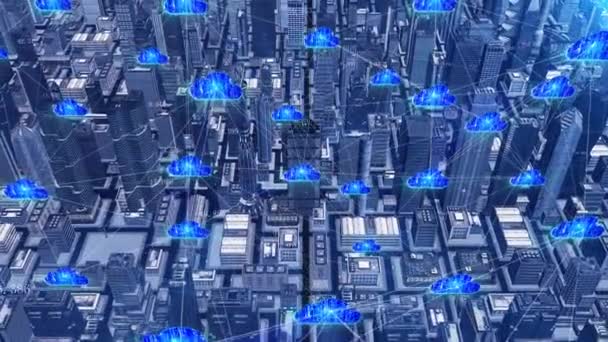 Big Data Cloud Usług Wszystkie Rzeczy Internet Technologii Miasta Budynku — Wideo stockowe