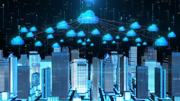 Cloud Computing Big Data Internet Smart City Technology Felhő Service — Stock videók