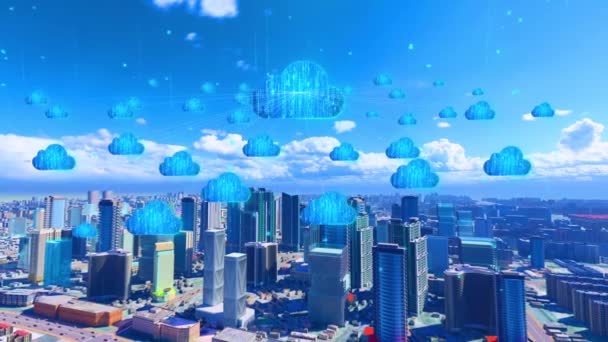 Smart City Covered Cloud Computing Big Data Network — Vídeo de stock