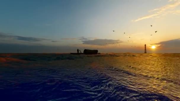 Морской Паром Плыл Маяку — стоковое видео