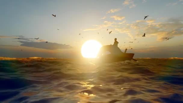 Ψαροκάικα Πλέουν Στη Θάλασσα Πρωί Και Σούρουπο — Αρχείο Βίντεο
