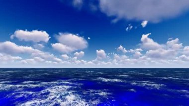 Açık deniz, mavi gökyüzü ve beyaz bulutlar