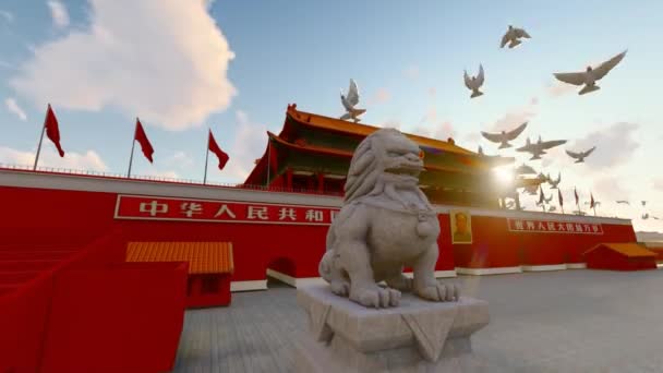 Doves Peace Fly Tiananmen Square — Αρχείο Βίντεο