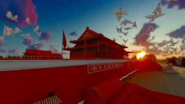  Ulusal Bayram 'da Pekin Tiananmen Meydanı' nda barış güvercinleri uçuyor