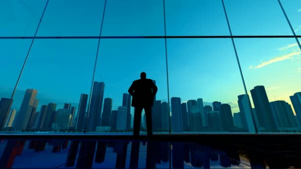 Silhouette Businessmen Standing Front High End Office Buildings — Stock Video