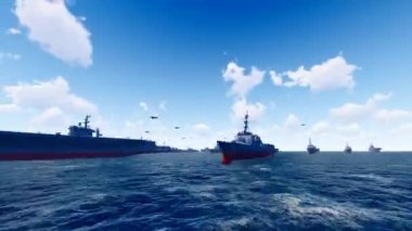 Uçak gemisi savaş grubu ve savaş uçağı denizde canlı ateş tatbikatı yapıyor.