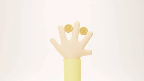 Geld Bedrijf Salaris Concept Met Cartoon Weergegeven Hand Met Gouden — Stockfoto
