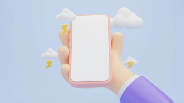 Render Mobiles Gadget Mit Leerem Weißen Bildschirm Cartoon Figur Hand — Stockfoto