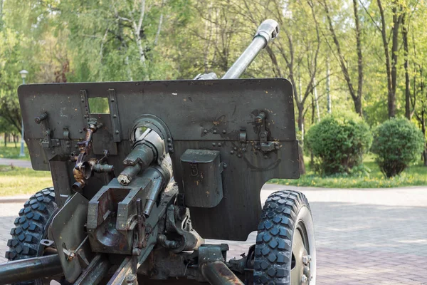 Eski topçu topları parktaki dünya savaşında asker savaşçılar için kamuflaj deseni..