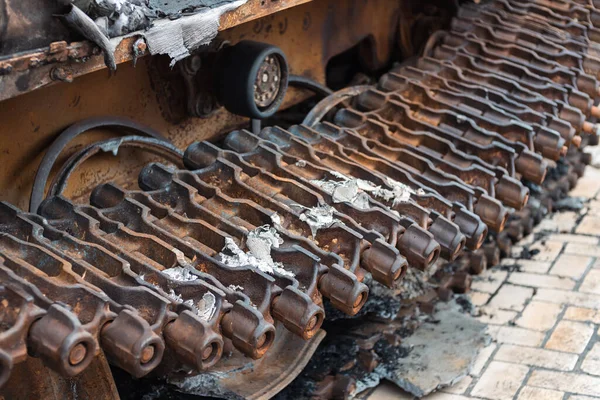 Förstörda Och Brända Stridsvagnar Och Annan Militär Utrustning Från Ryssarna — Stockfoto