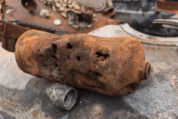 Kulhål Rusty Rysk Tank Bränd Den Ukrainska Militären Ryska Invasionen — Stockfoto