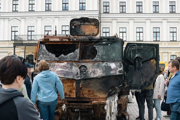 Kyiv Ucrania Junio 2022 Destruidos Quemados Tanques Otros Equipos Militares — Foto de Stock