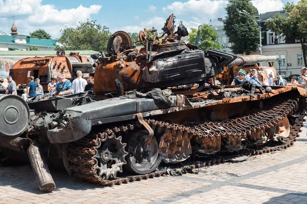 Kyiv Ukraine Jun 2022 Destroyed Burned Tanks Other Military Equipment — Stock Photo, Image