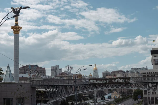 Kyiv Ukraine June 2022 Deblockade Mariupol Banner Support Residents Military — Stock Photo, Image