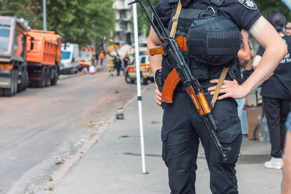 Ukrainian Policeman Machine Gun Ukraine Kyiv — Fotografia de Stock