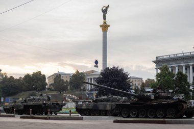 Exhibition of destroyed Russian tanks and other military equipment in the center of Kyiv on the Independence Day of Ukraine.