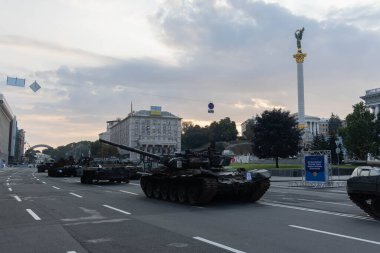 Exhibition of destroyed Russian tanks and other military equipment in the center of Kyiv on the Independence Day of Ukraine.