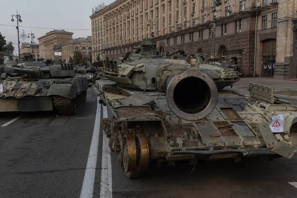 Ukraine Independence Day Burnt Destroyed Russian Tanks Center Kyiv Maidan — 图库照片