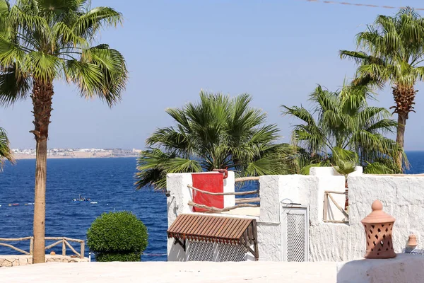 View of the red sea from the balcony of the hotel in egypt. Holidays at sea in Egypt