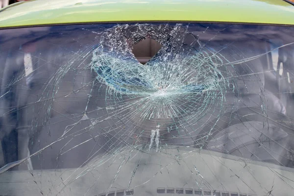 Broken Car Windshield Hole Car Glass Closeup — Foto de Stock