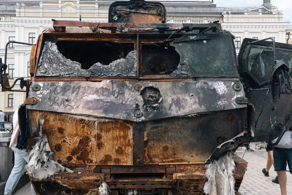 Zničené Spálené Vojenské Vybavení Rusa Kyjevě — Stock fotografie
