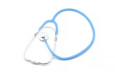 Stetoskop beyaz, üstten görünüyor. Tıbbi araç.