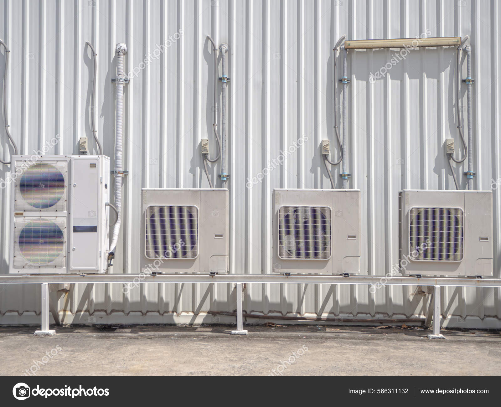 Condensing Units Ceiling Air Conditioner Placed Steel Frame Sunlight Stock Photo by ©n_jitti