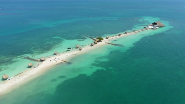 Aerial View Tropical Island White Sandy Beach Middle Caribbean Sea — Video Stock