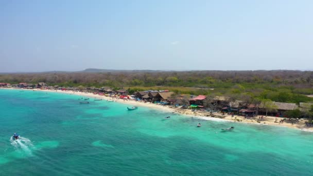 Paradise Beach Playa Blanca Island Baru Cartagena Colombia Aerial Panoramic — Stock video