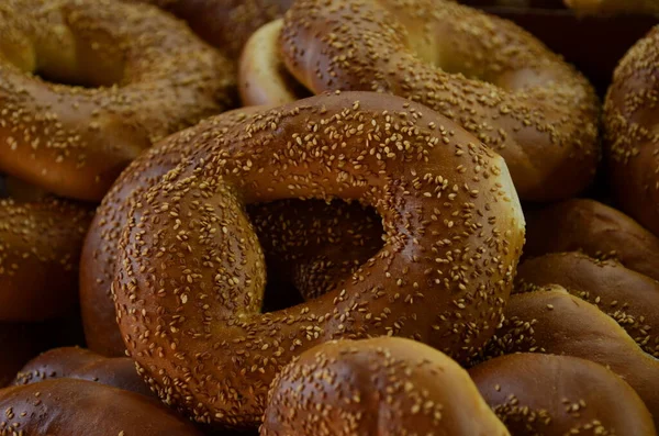 Fresh Soft Bagels Beautiful Pastries Counter Traditional Jewish Pastries — Photo