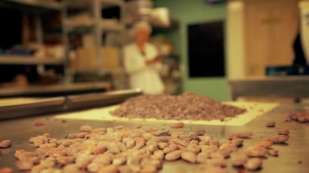 Chocolate Factory Preparation Cocoa Beans Cooking Handmade Chocolate Production — Vídeo de Stock