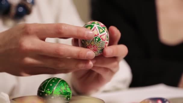 Close Hands Painting Easter Eggs Paint Brush Painted Easter Eggs — Video Stock