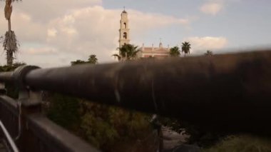 St Peters Church Jaffa slider shot. Israel. Tel-Aviv. Church in the morning rays. Catholic Church