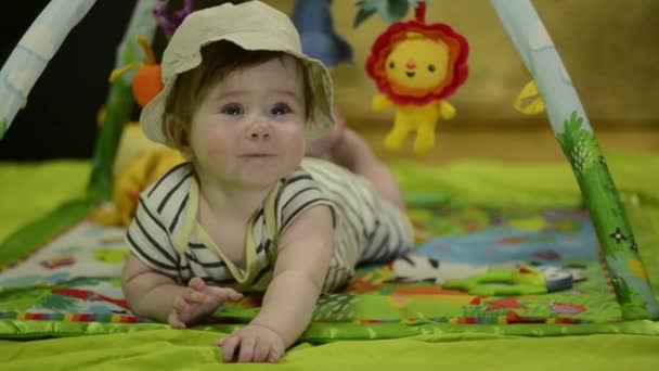 Month Old Boy Wearing Safari Hat Jungle Play Mat Cute — Stock video