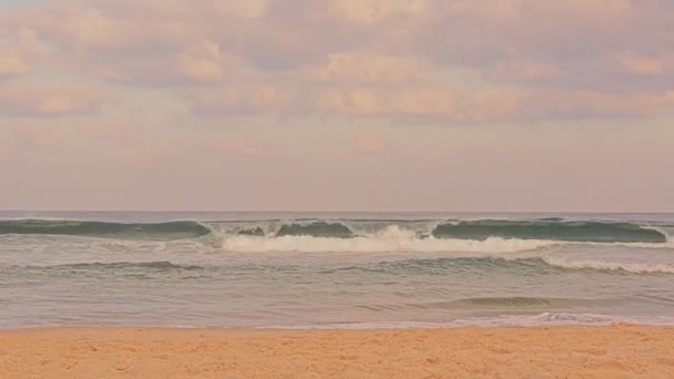 Sea Waves Bounding Black Flags Storm Shore Israel — стоковое видео