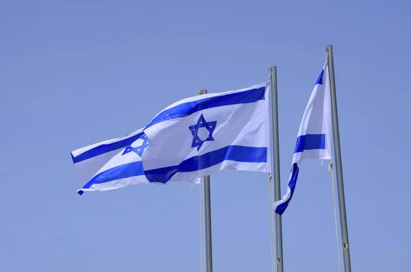 Flag Israel Israel Flag Close Shot Background Blue Sky White — Stock Photo, Image