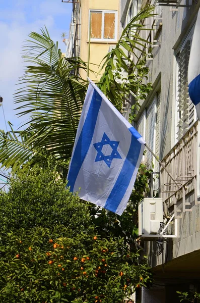Flag Israel Israel Flag Close Shot Background Blue Sky White — Stock Photo, Image