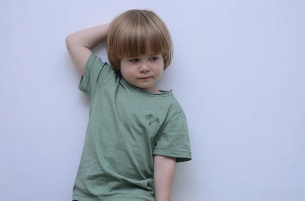 Little Boy White Background Emotions Face Surprise Delight Question Interest — Foto de Stock