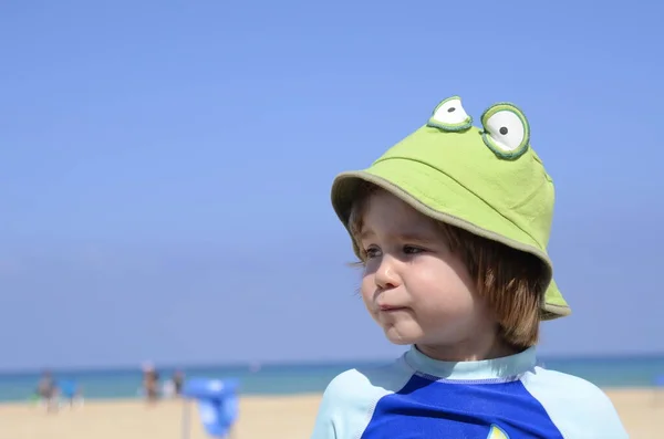 Little Boy Years Old Vacation Child Green Panama Beach Swimming — Stock Photo, Image