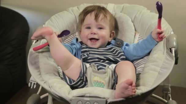 Toddler Boy Striped Suit Months European Blond Hair Bouncer Two — Vídeo de stock
